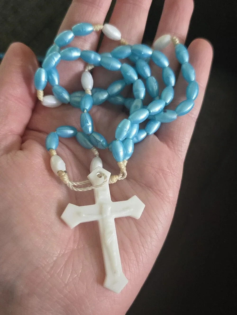 Vintage Rosary Blue White Beaded Plastic  Catholic